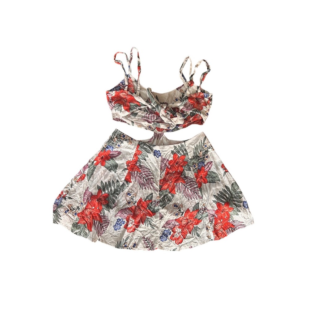 Uluwatu Womens Tropical Floral Cut Out Strappy Top White Red Size S Summer Beach